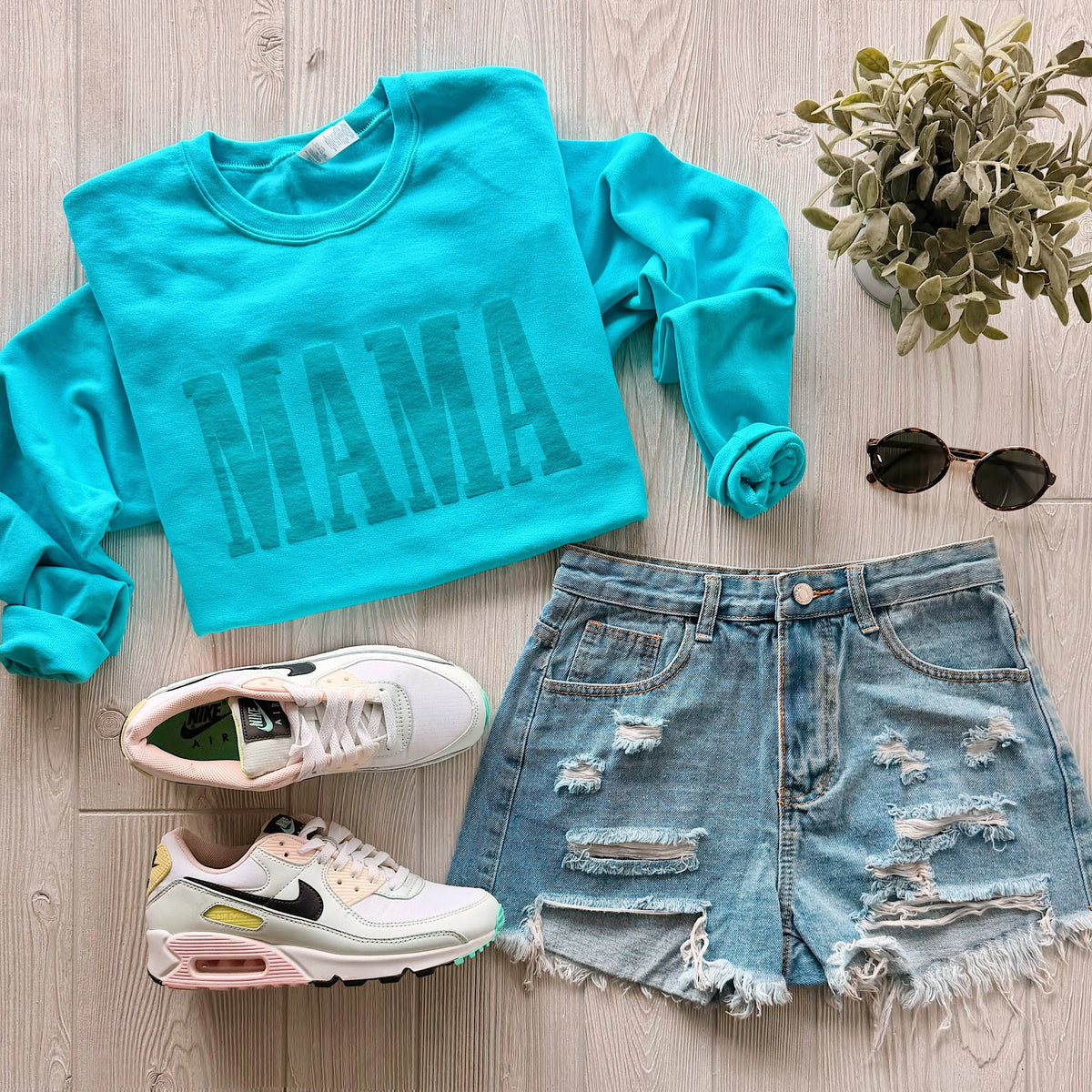 MAMA • Aqua Tonal Pullover River Babe Threads