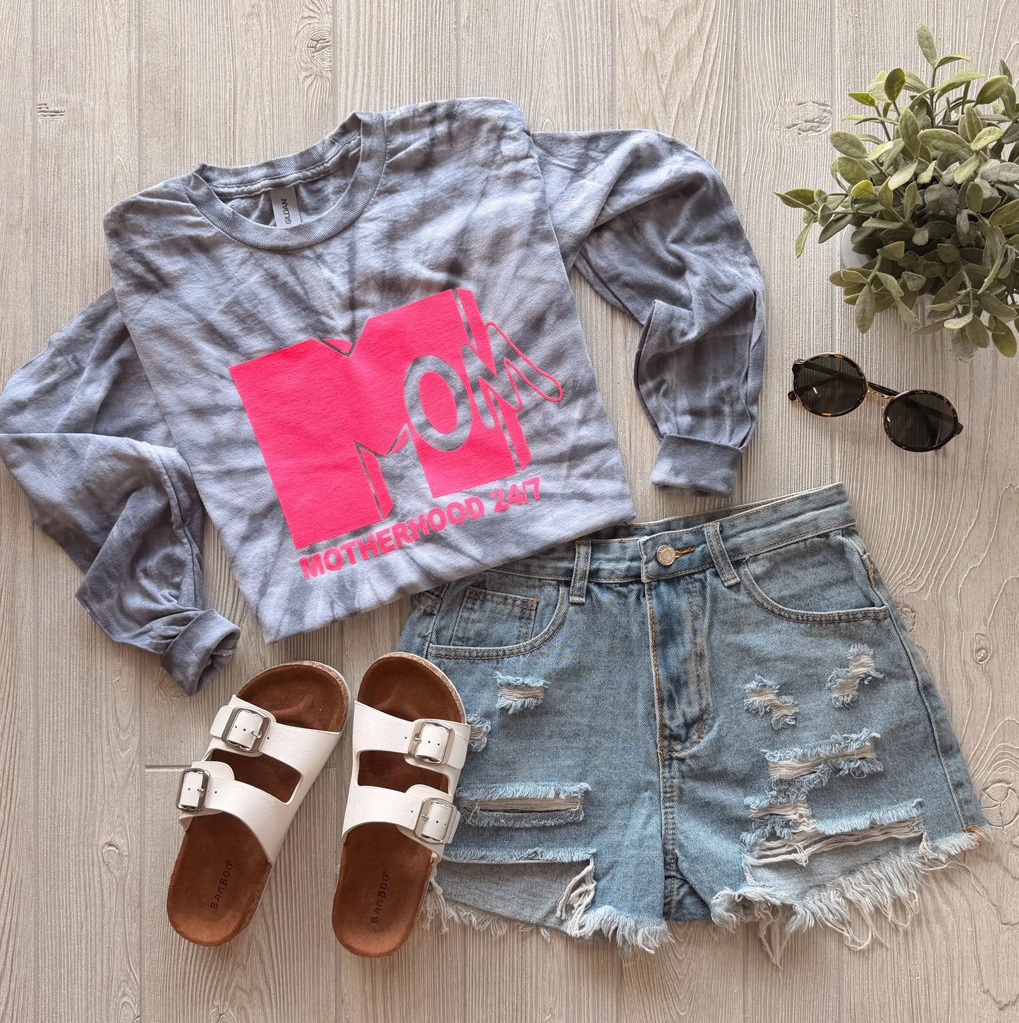 Motherhood 24/7 • Gray Longsleeve Tie-Dye River Babe Threads