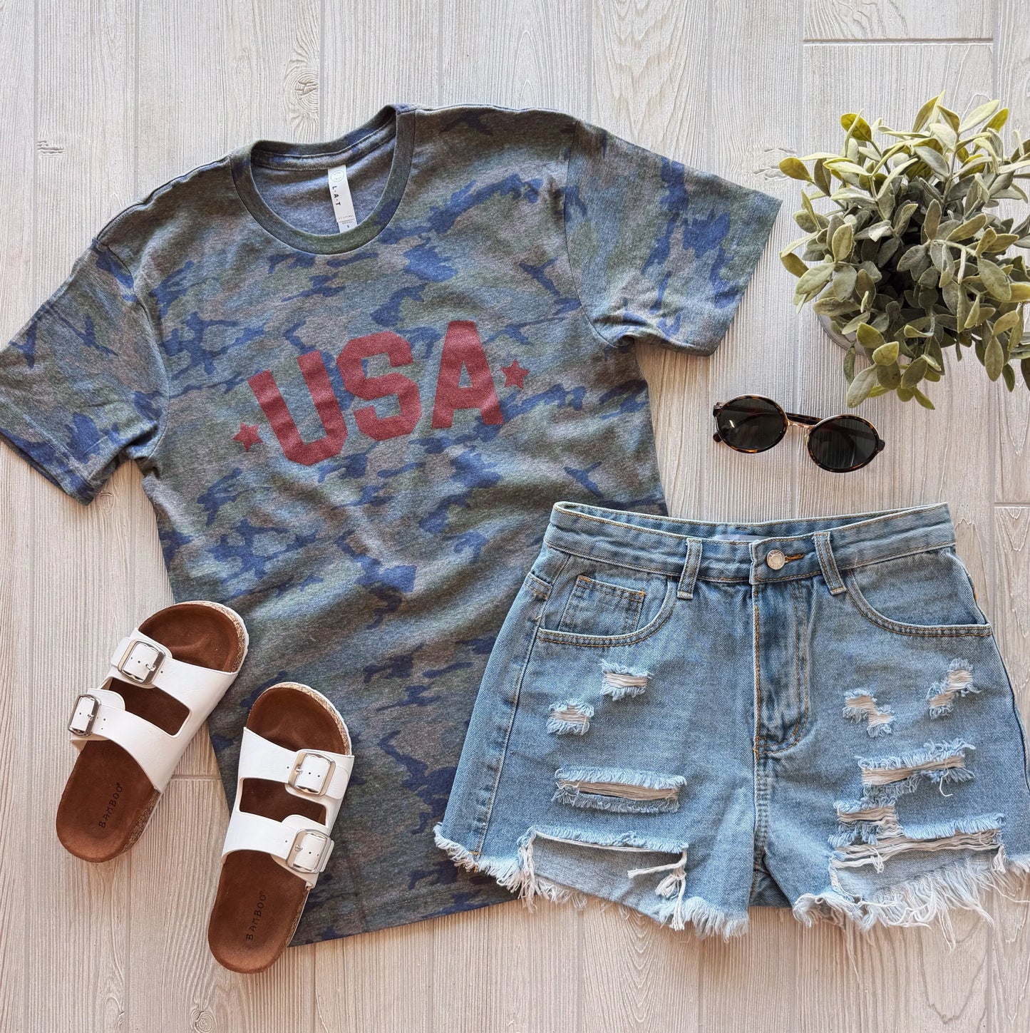 USA Shimmer • Vintage Camo Tee River Babe Threads