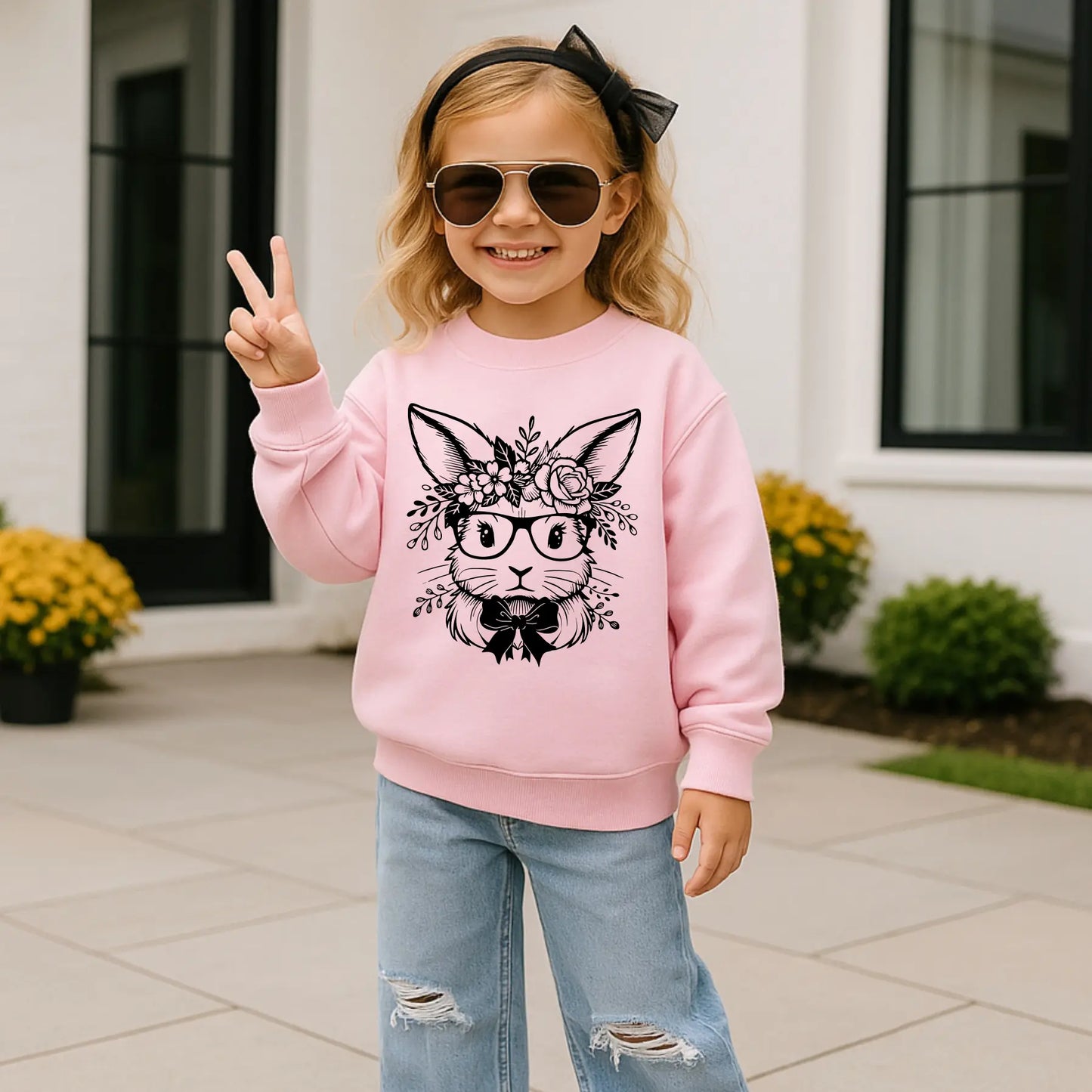 Floral Bunny • Pink Pullover River Babe Threads