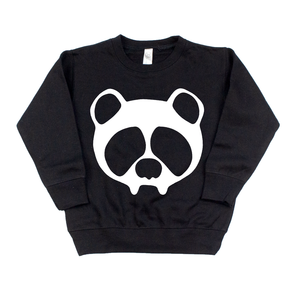 The Panda • Pullover is a black, oversized unisex sweatshirt with long sleeves, a crew neck, and a bold white outline of a panda face on the front for relaxed comfort and style.