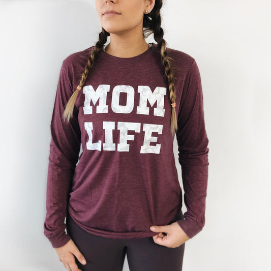 MOM LIFE Marble • Heather Maroon Long Sleeve