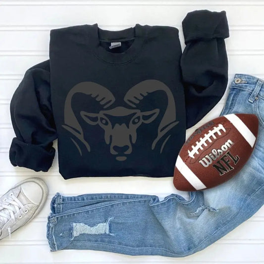 Tonal Ram Head • Black Sweatshirt River Babe Threads
