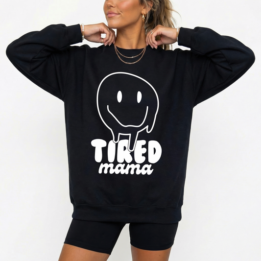Tired Mama Smiley • Black Pullover