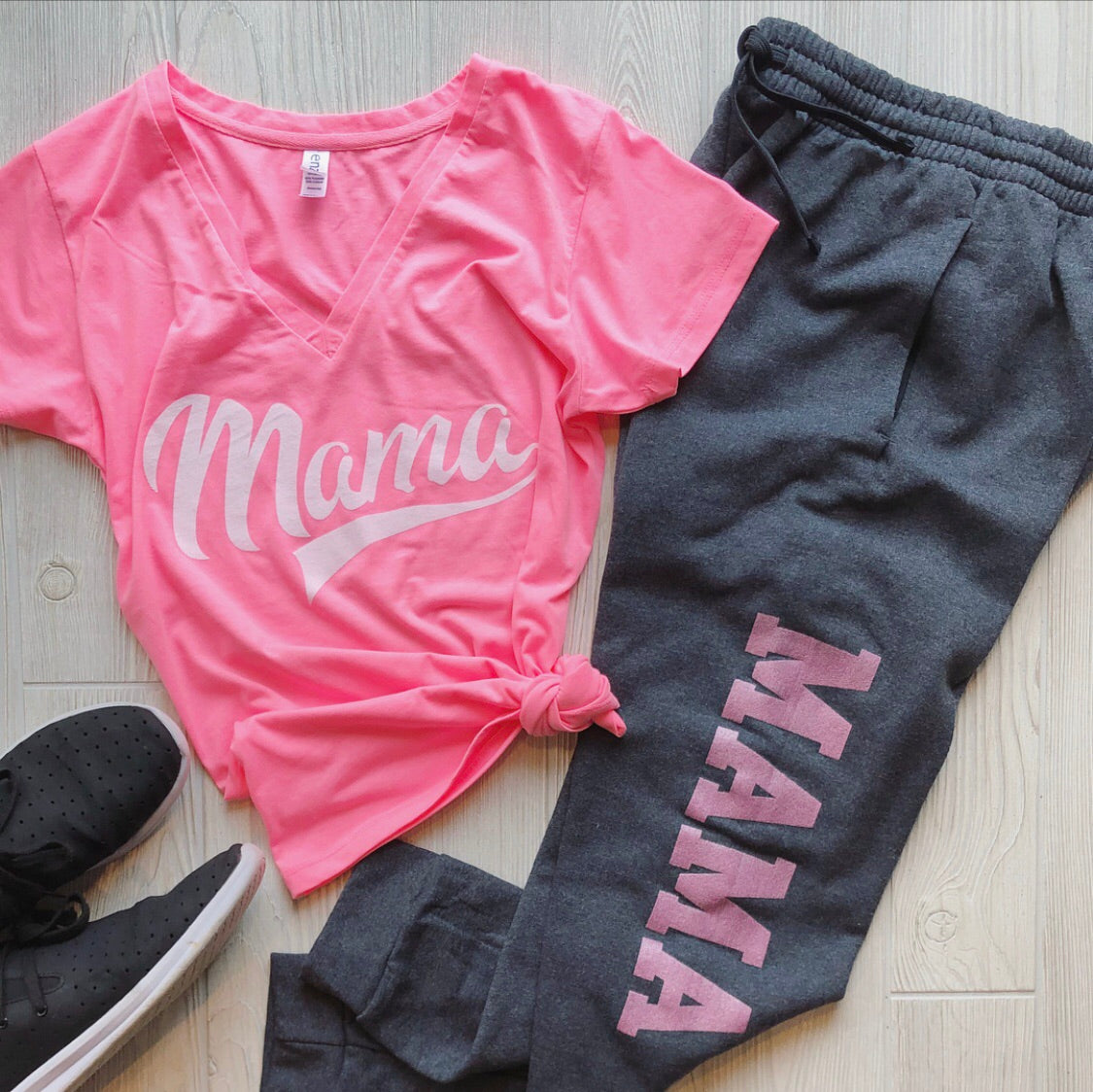 MAMA Joggers • Charcoal & Pink Shimmer