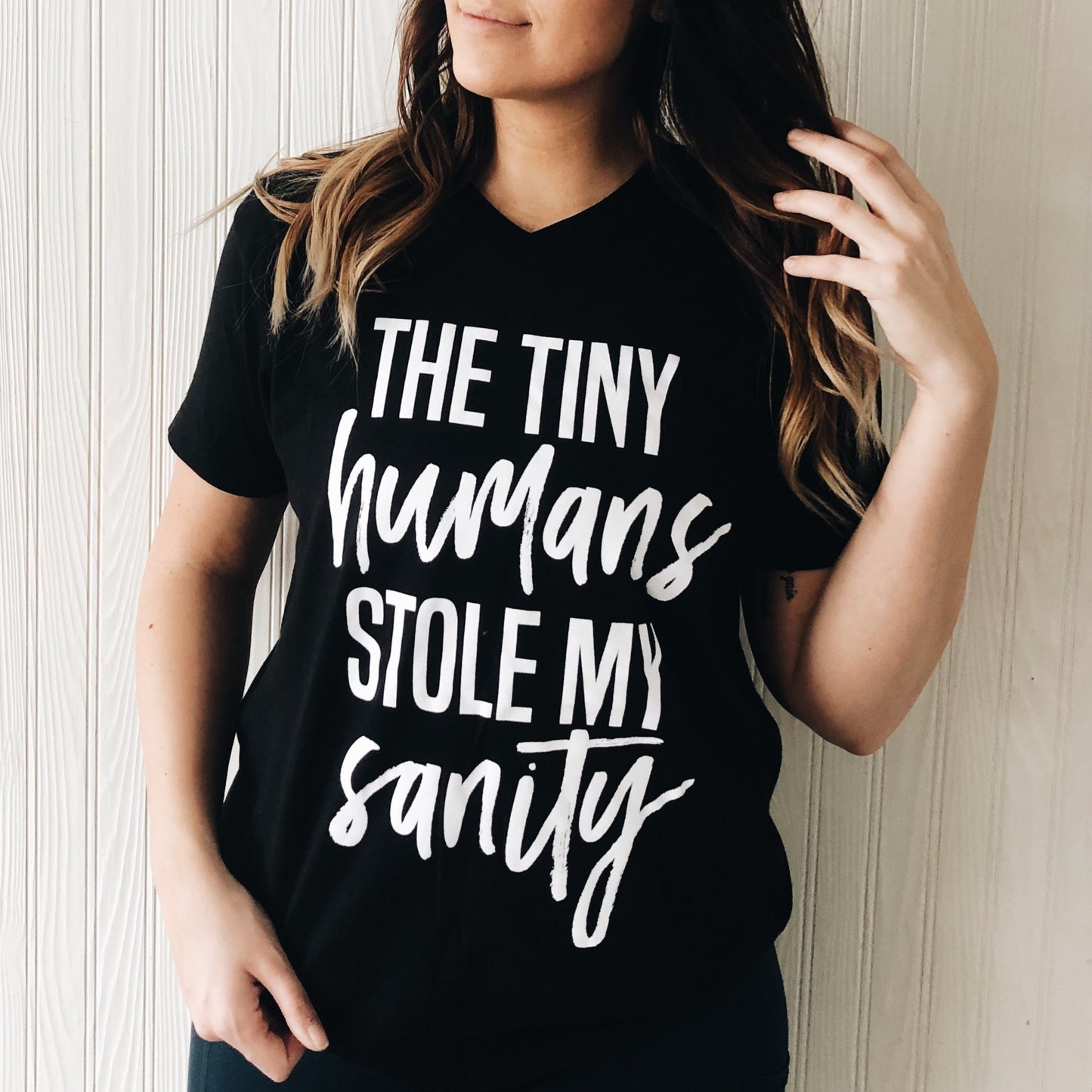 Tiny Humans • Black V-Neck