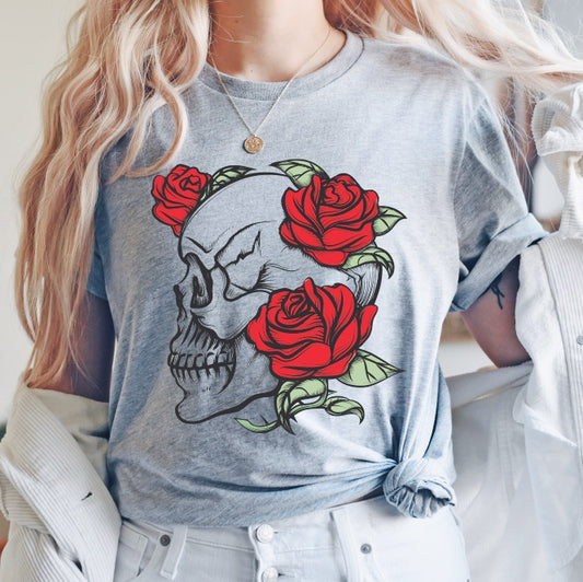Rose & Skull • Gray Tee