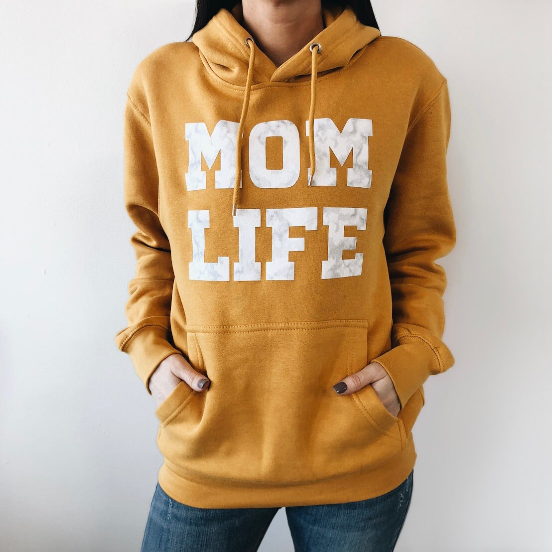 MOM LIFE Marble • Mustard Hoodie