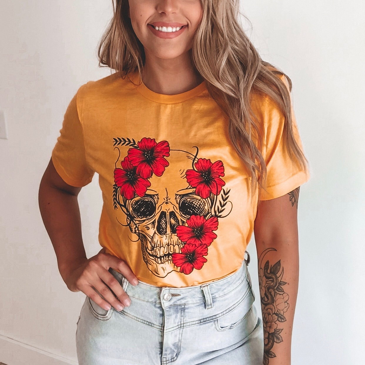 Floral Skull • Yellow Tee